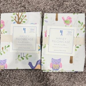Pottery Barn Kids Hayley Pillowcase - White with Pink and Green Owls